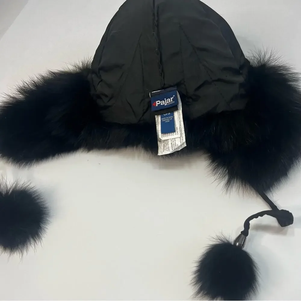 Pajar Canada Black Fur Trapper Hat | Origin Assured Fur Saga Furs | O/S  | Poms